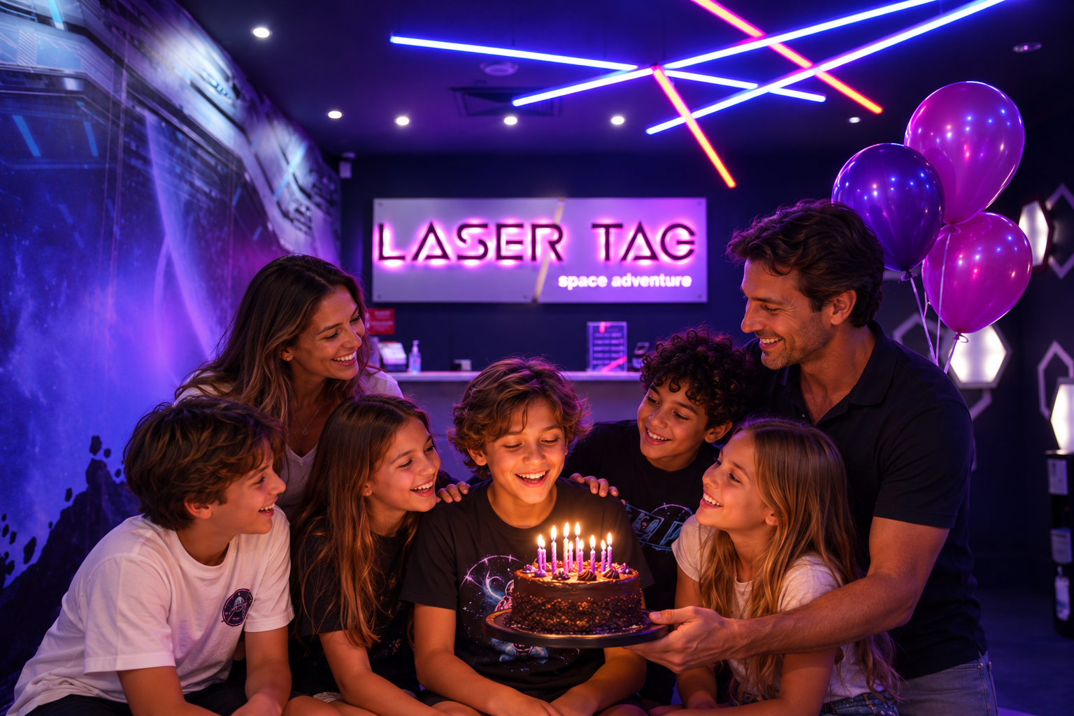 Illustrative birthday celebration in the Laser Tag Punta Cana lobby